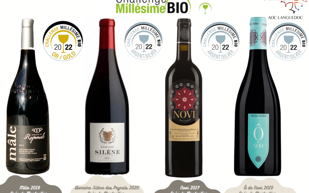 Palmarès Challenge Millésime Bio 2022: 4 cuvées Grés de Montpellier médaillées